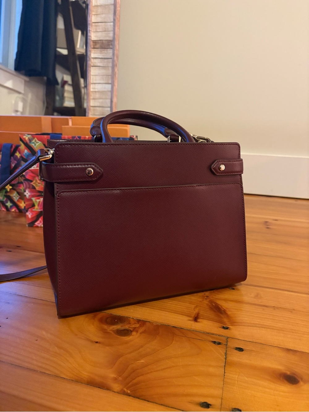 kate spade burgundy leather top-handle satchel - Picture 2 of 4